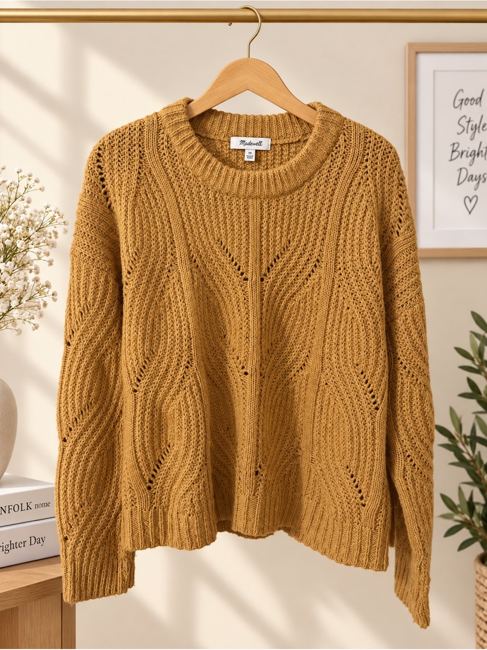 MADEWELL Mustard Cable Knit Crewneck Sweater